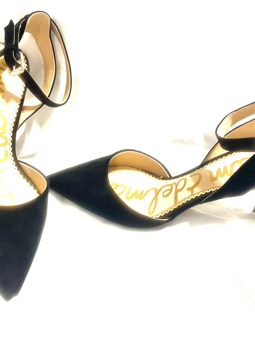 Sam Edelman Black Pointed-Toe Ankle-Strap Heels